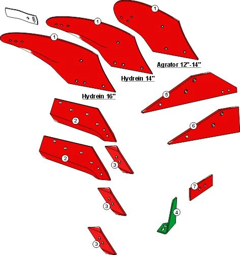 Explosionszeichnung Kverneland Pflugkörper Typ Hydrein Agrator